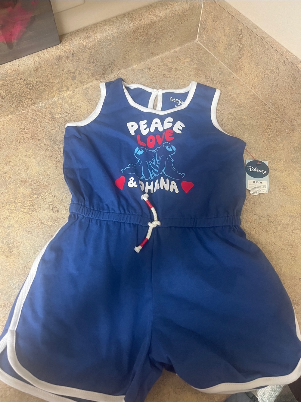 Brand New Disney Navy & White Lilo & Stitch "Peace Love & Ohana" Romper